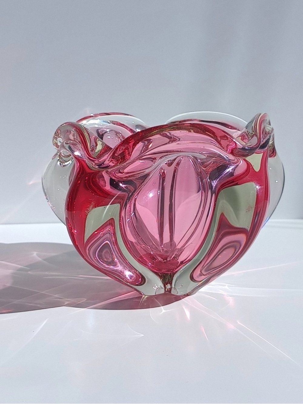 Vintage Murano Pink Glass Bowl Statement Piece